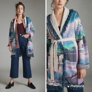 Anthropologie Aldo Martins Moira Fringed Open Oversized Cardigan Colorful Size L